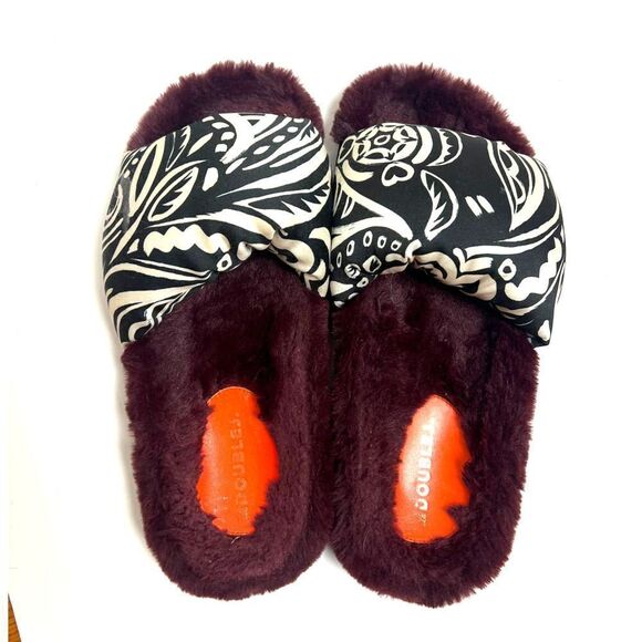 La DoubleJ Furry Slides Fauve in Twill Sz. 7 - Picture 1 of 9